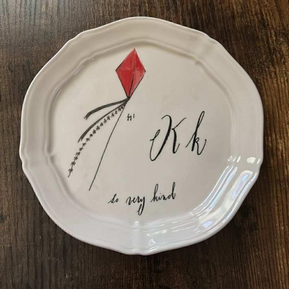 Anthropologie Linea Carta Canape Plate Letter K So Very Kind Diva Pyari NWT